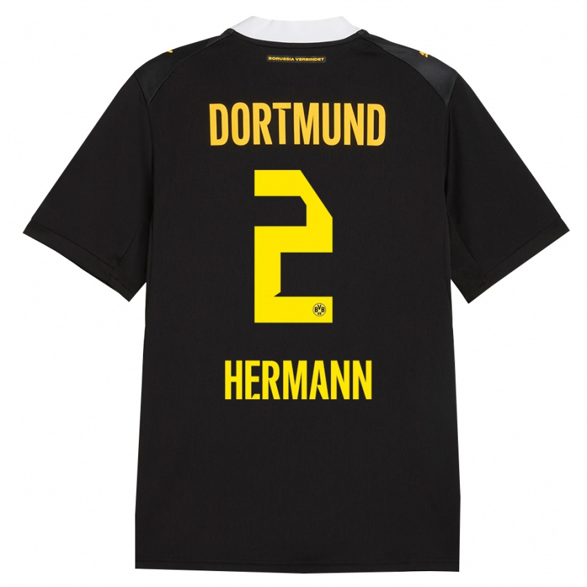 נשים Ben Hermann #2 שחור אדום צהוב הרחק ג'רזי 2026/27 חולצה קצרה