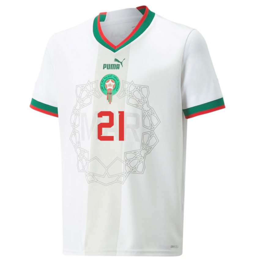ילדים מרוקו מרואן אוהרו #21 לבן הרחק ג'רזי 22-24 חולצה קצרה