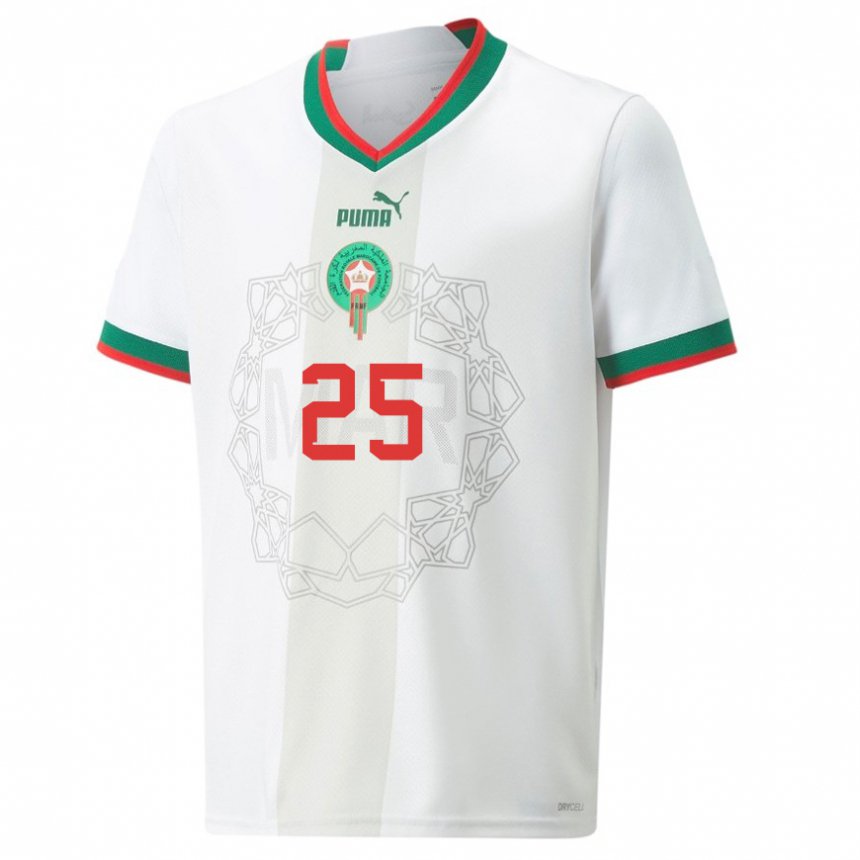נשים מרוקו חימאה מורטאג'י #25 לבן הרחק ג'רזי 22-24 חולצה קצרה