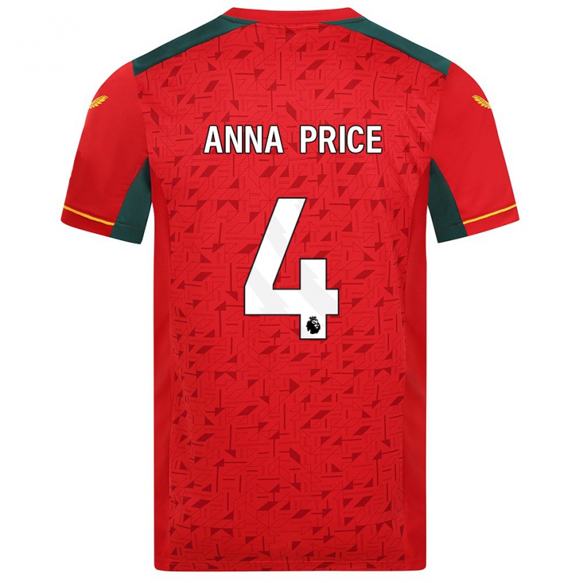 ילדים Anna Price #4 אָדוֹם הרחק ג'רזי 2023/24 חולצה קצרה