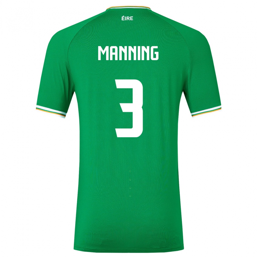 ילדים אירלנד ראיין מאנינג #3 ירוק ג'רזי ביתית 24-26 חולצה קצרה
