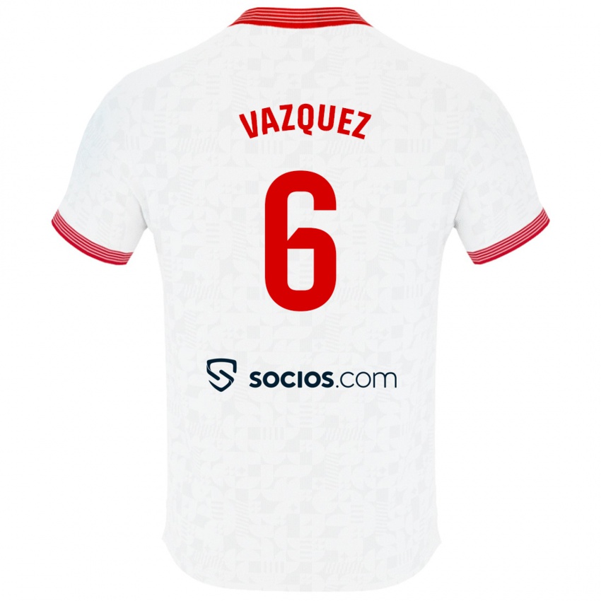 גברים Manolo Vazquez #6 לבן ג'רזי ביתית 2023/24 חולצה קצרה