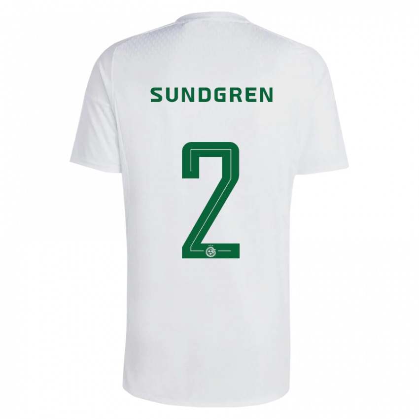 גברים דניאל סונדגרן #2 ירוק כחול הרחק ג'רזי 2023/24 חולצה קצרה