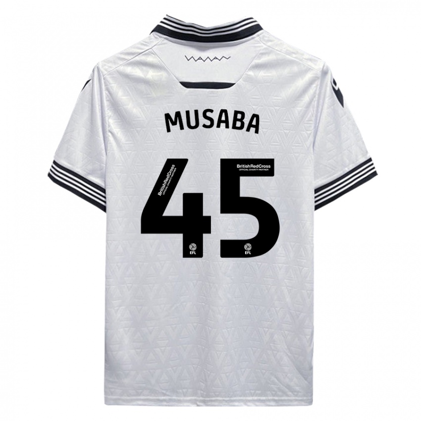 גברים Anthony Musaba #45 לבן הרחק ג'רזי 2023/24 חולצה קצרה