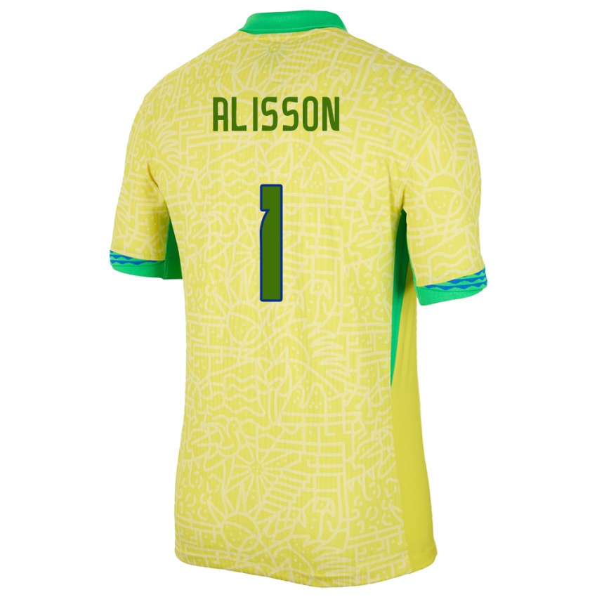 ילדים ברזיל אליסון בקר #1 צהוב ג'רזי ביתית 24-26 חולצה קצרה