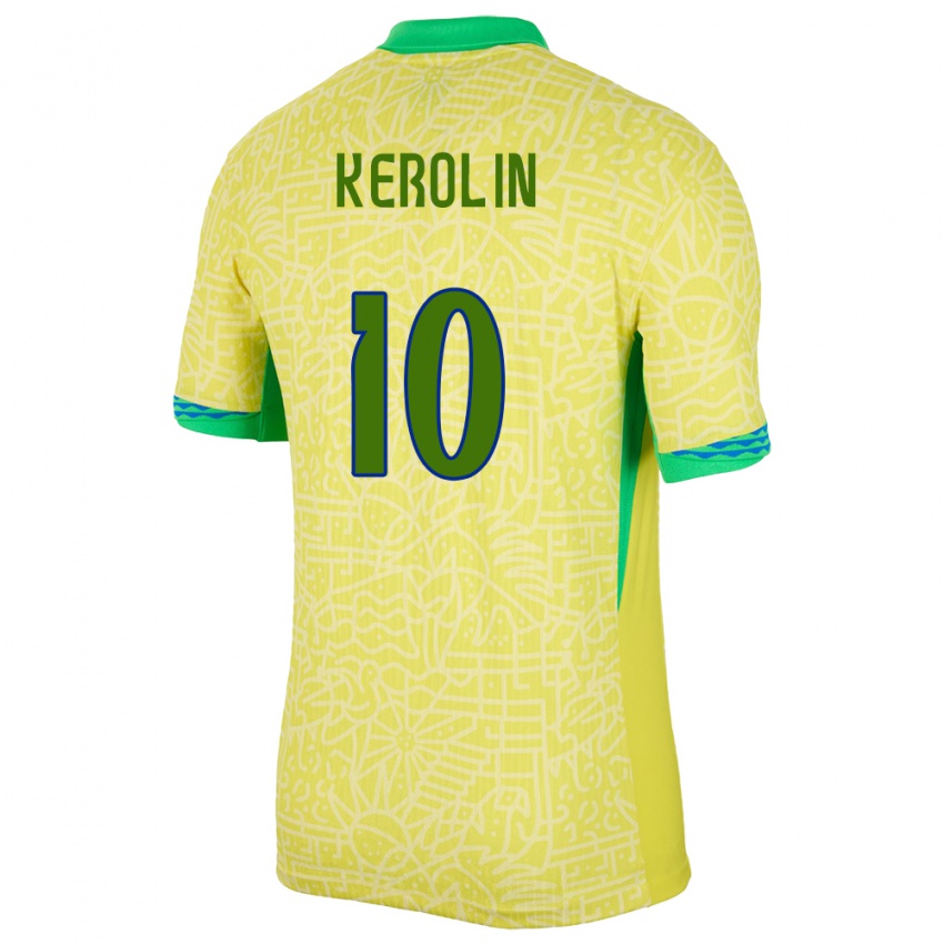 ילדים ברזיל קרולין ניקולי #10 צהוב ג'רזי ביתית 24-26 חולצה קצרה
