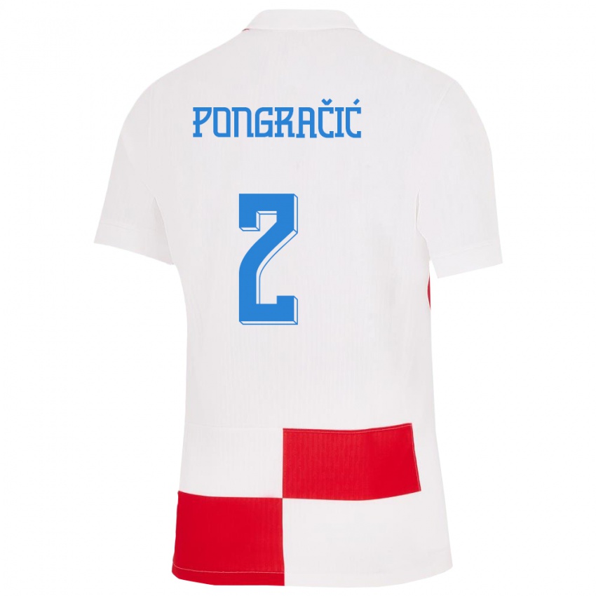 ילדים קרואטיה מרין פונגראצ'יץ' #2 לבן אדום ג'רזי ביתית 24-26 חולצה קצרה