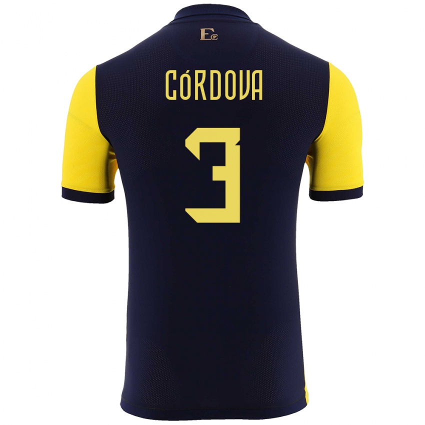 ילדים אקוודור לואיס קורדובה #3 צהוב ג'רזי ביתית 24-26 חולצה קצרה