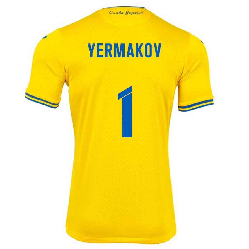 ילדים אוקראינה Georgiy Yermakov #1 צהוב ג'רזי ביתית 24-26 חולצה קצרה