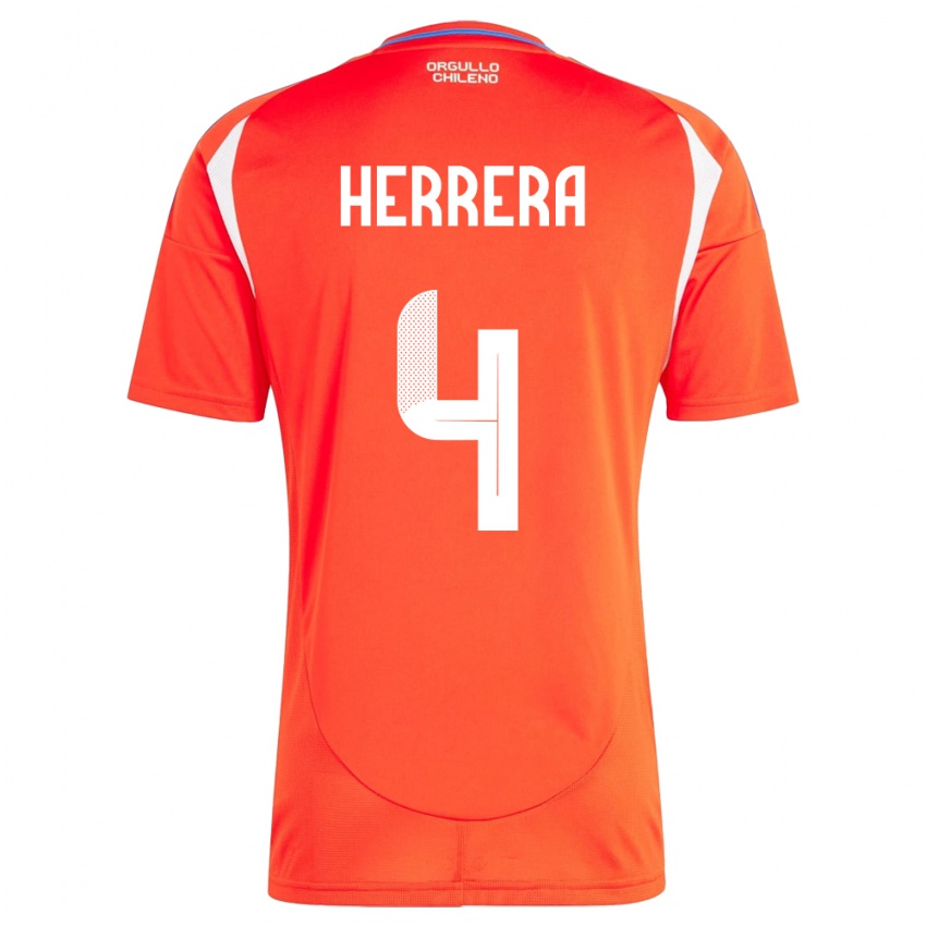ילדים צ'ילה Claudia Herrera #4 אָדוֹם ג'רזי ביתית 24-26 חולצה קצרה