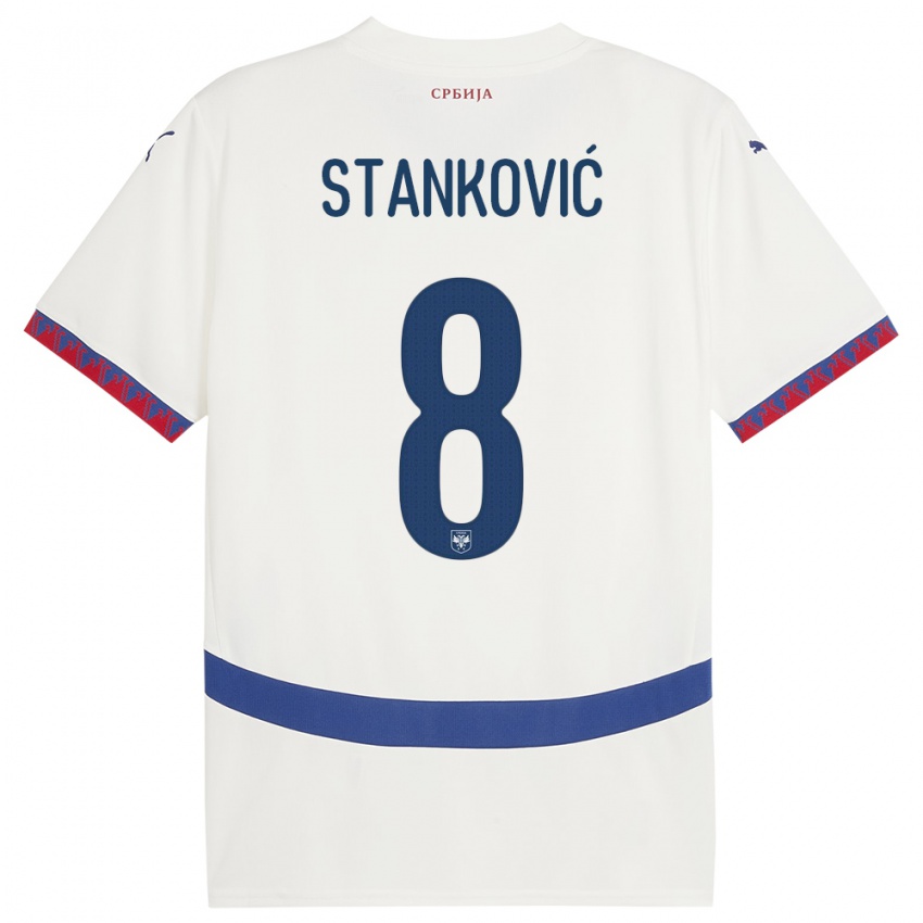 ילדים סרביה אלכסנדר סטנקוביץ׳ #8 לבן הרחק ג'רזי 24-26 חולצה קצרה