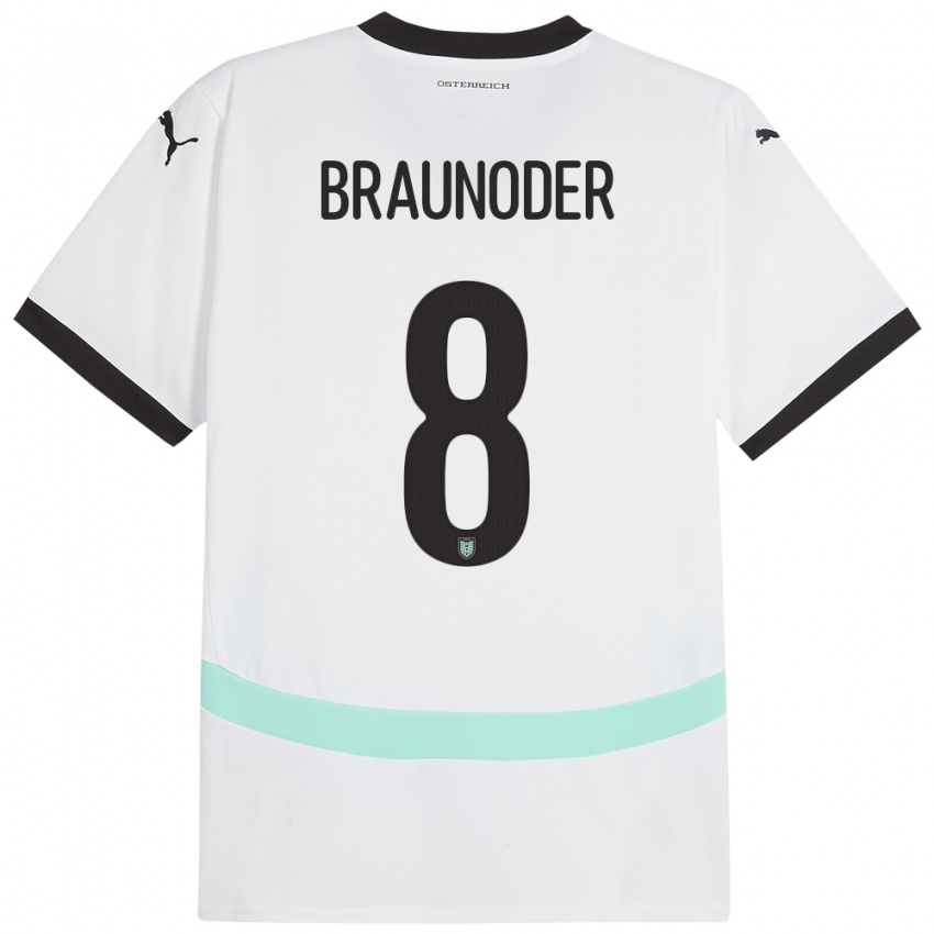 ילדים אוסטריה Matthias Braunöder #8 לבן הרחק ג'רזי 24-26 חולצה קצרה