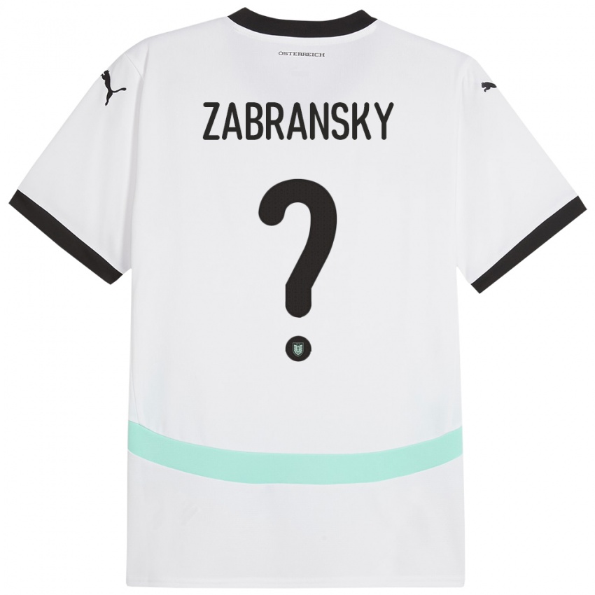 ילדים אוסטריה Valentin Zabransky #0 לבן הרחק ג'רזי 24-26 חולצה קצרה