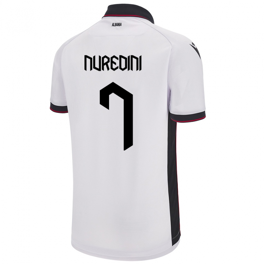 ילדים אלבניה Joi Nuredini #7 לבן הרחק ג'רזי 24-26 חולצה קצרה