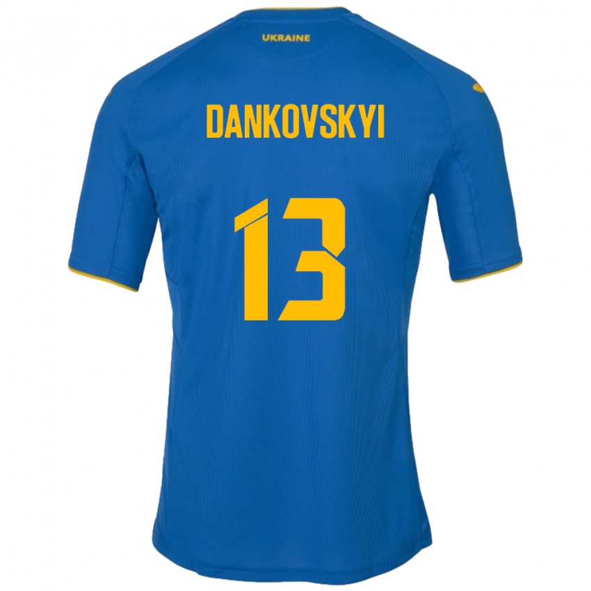 ילדים אוקראינה Yegor Dankovskyi #13 כְּחוֹל הרחק ג'רזי 24-26 חולצה קצרה