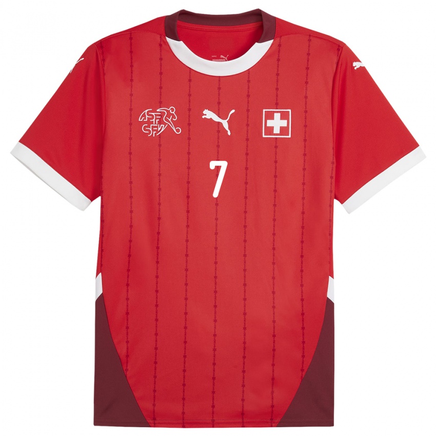 גברים שווייץ ריולה שמאילי #7 אָדוֹם ג'רזי ביתית 24-26 חולצה קצרה
