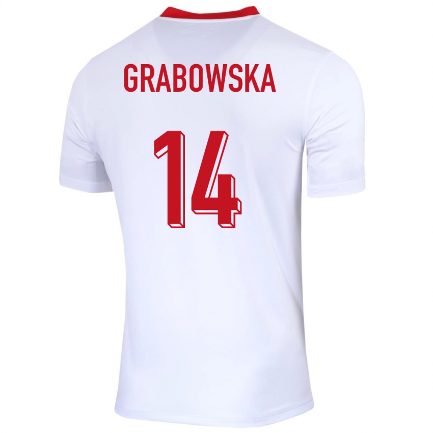גברים פולין דומיניקה גרבובסקה #14 לבן ג'רזי ביתית 24-26 חולצה קצרה