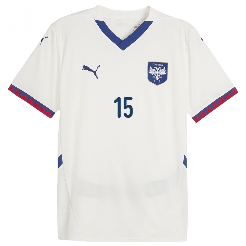 גברים סרביה Dusan Pavlovic #15 לבן הרחק ג'רזי 24-26 חולצה קצרה