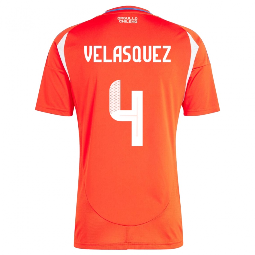 נשים צ'ילה Lucas Velásquez #4 אָדוֹם ג'רזי ביתית 24-26 חולצה קצרה