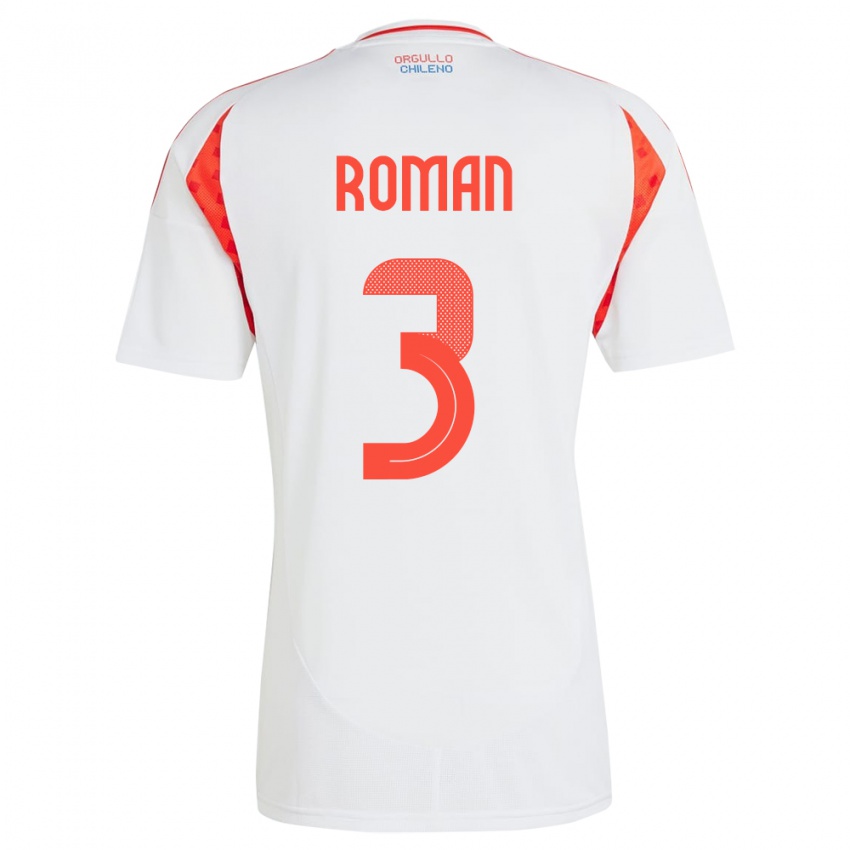 נשים צ'ילה Iván Román #3 לבן הרחק ג'רזי 24-26 חולצה קצרה