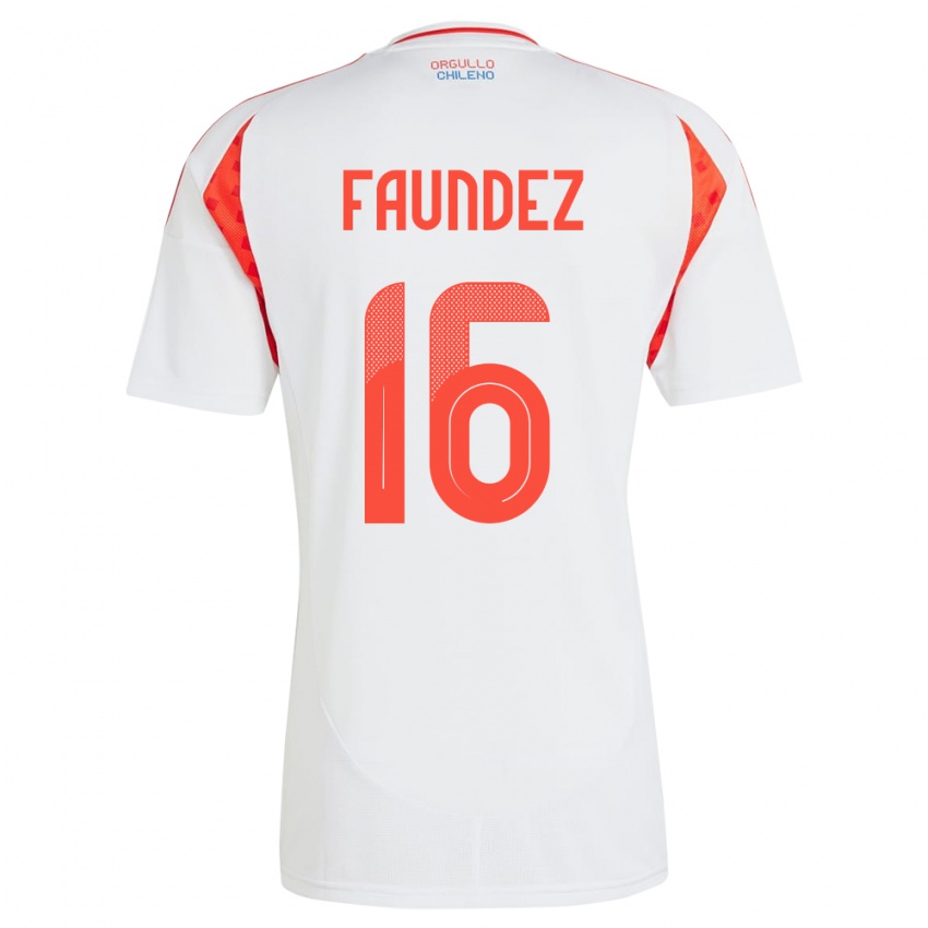 נשים צ'ילה Felipe Faúndez #16 לבן הרחק ג'רזי 24-26 חולצה קצרה