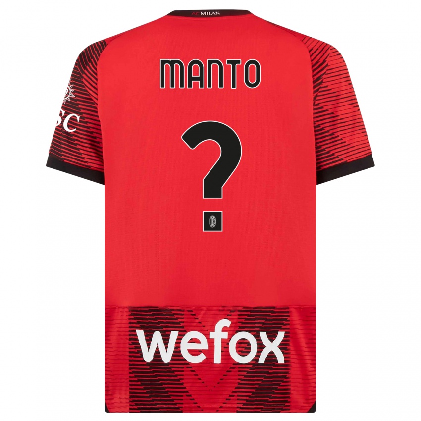 גברים Gaetano Manto #0 אדום שחור ג'רזי ביתית 2023/24 חולצה קצרה