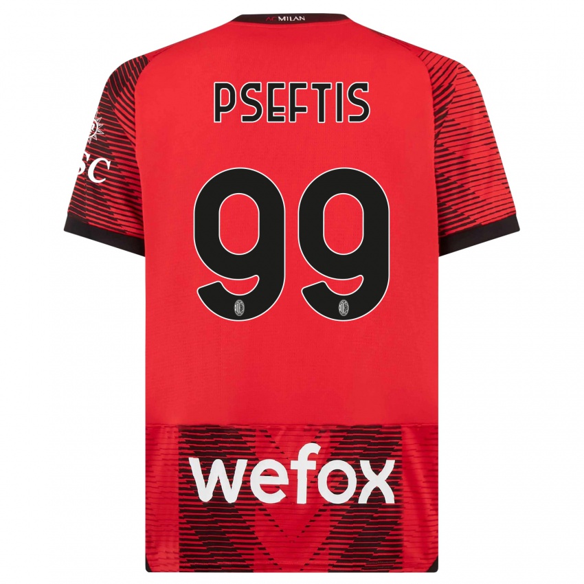 גברים Fotios Pseftis #99 אדום שחור ג'רזי ביתית 2023/24 חולצה קצרה