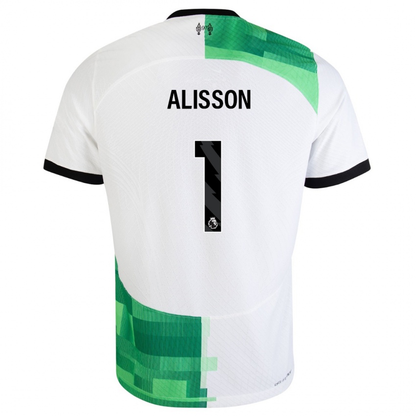 גברים אליסון בקר #1 לבן ירוק הרחק ג'רזי 2023/24 חולצה קצרה