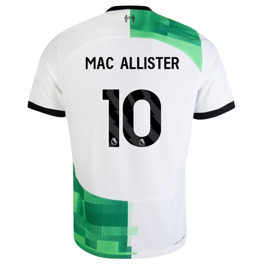 גברים אלכסיס מקאליסטר #10 לבן ירוק הרחק ג'רזי 2023/24 חולצה קצרה