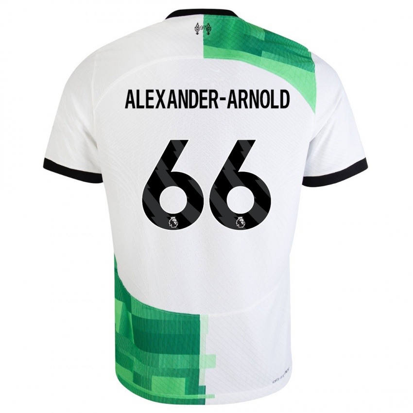גברים טרנט אלכסנדר-ארנולד #66 לבן ירוק הרחק ג'רזי 2023/24 חולצה קצרה