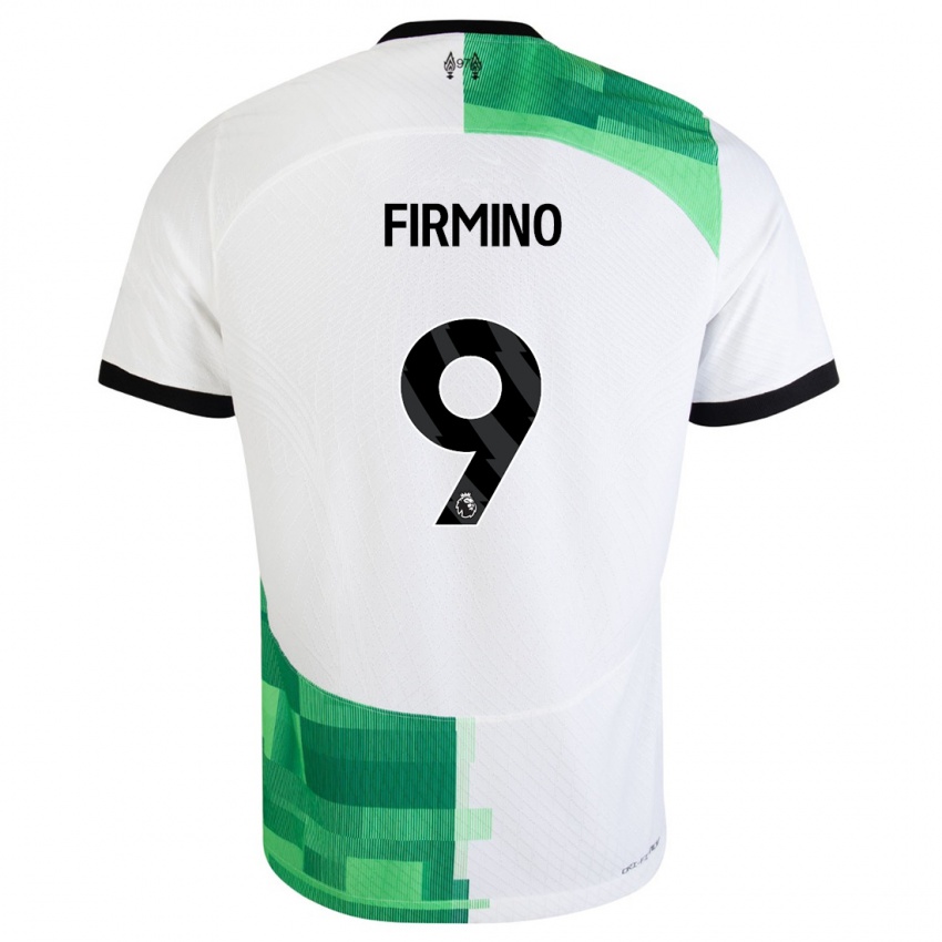 גברים רוברטו פירמינו #9 לבן ירוק הרחק ג'רזי 2023/24 חולצה קצרה