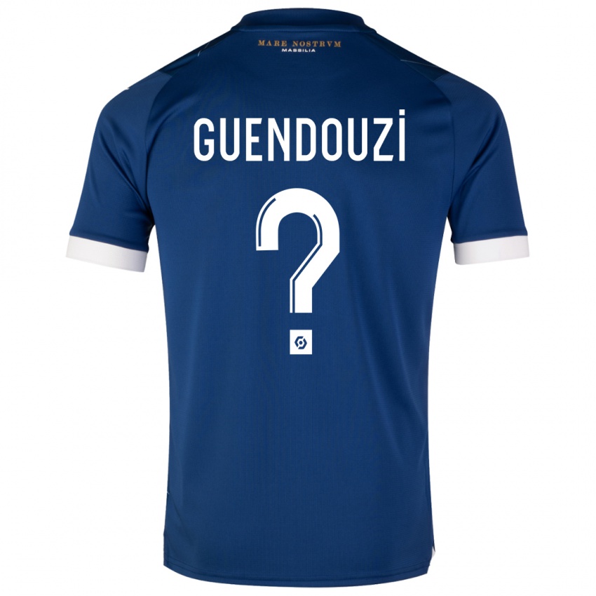 גברים Milan Guendouzi Olie #0 כחול כהה הרחק ג'רזי 2023/24 חולצה קצרה