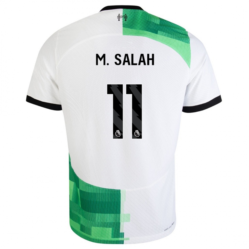 נשים מוחמד סלאח #11 לבן ירוק הרחק ג'רזי 2023/24 חולצה קצרה