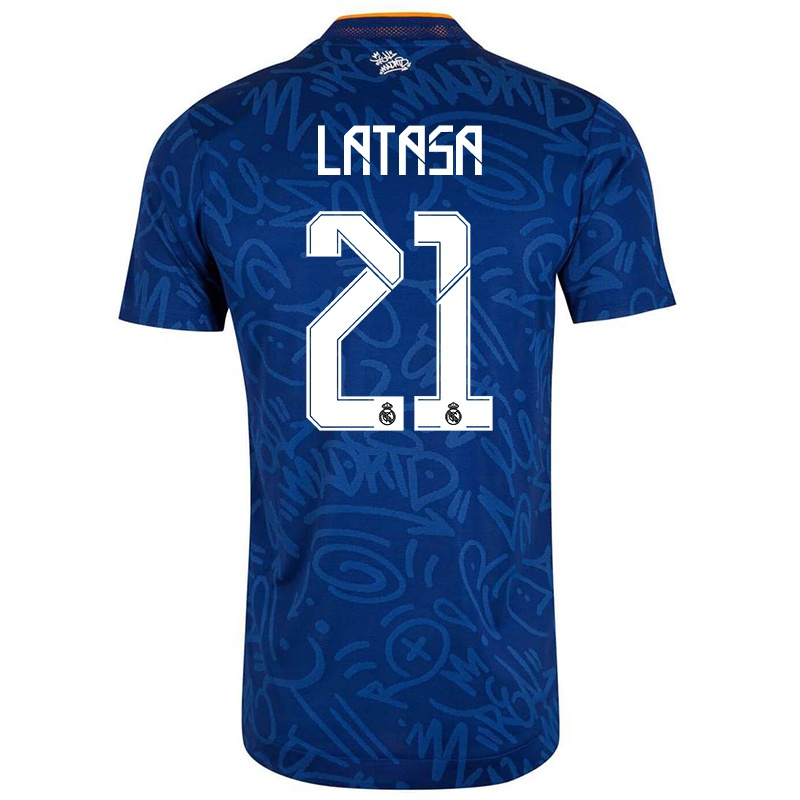 גברים Juan Miguel Latasa Fernandez Layos #21 כחול כהה הרחק ג'רזי 2021/22 חולצה קצרה