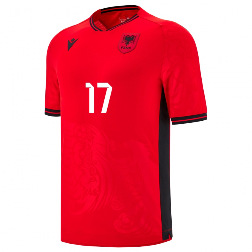 ילדים אלבניה Erald Maksuti #17 שחור אדום ג'רזי ביתית 26-28 חולצה קצרה