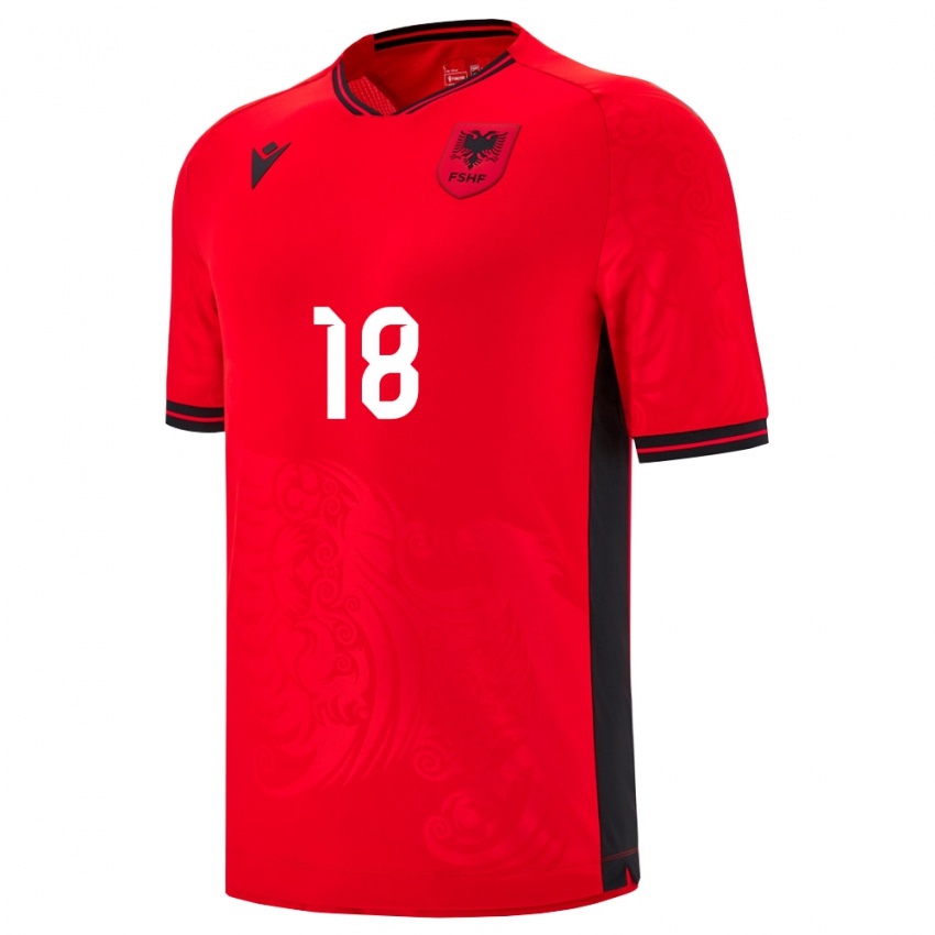 ילדים אלבניה Fabjan Perndreca #18 שחור אדום ג'רזי ביתית 26-28 חולצה קצרה