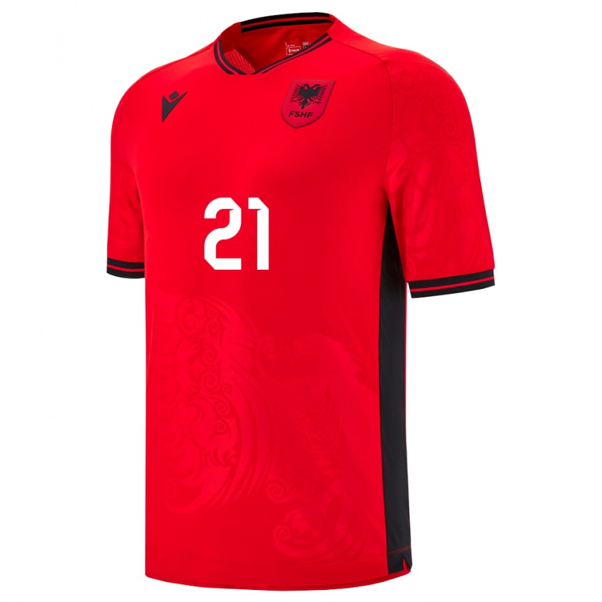 ילדים אלבניה Ardit Nikaj #21 שחור אדום ג'רזי ביתית 26-28 חולצה קצרה