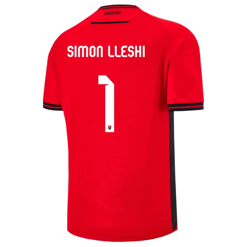 ילדים אלבניה Simon Lleshi #1 שחור אדום ג'רזי ביתית 26-28 חולצה קצרה