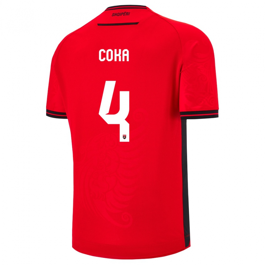ילדים אלבניה Jehona Coka #4 שחור אדום ג'רזי ביתית 26-28 חולצה קצרה