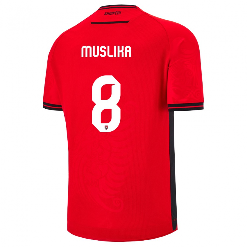 ילדים אלבניה Armend Muslika #8 שחור אדום ג'רזי ביתית 26-28 חולצה קצרה