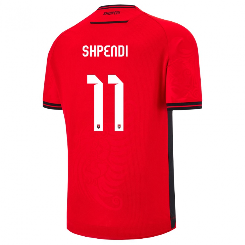 ילדים אלבניה Stiven Shpendi #11 שחור אדום ג'רזי ביתית 26-28 חולצה קצרה