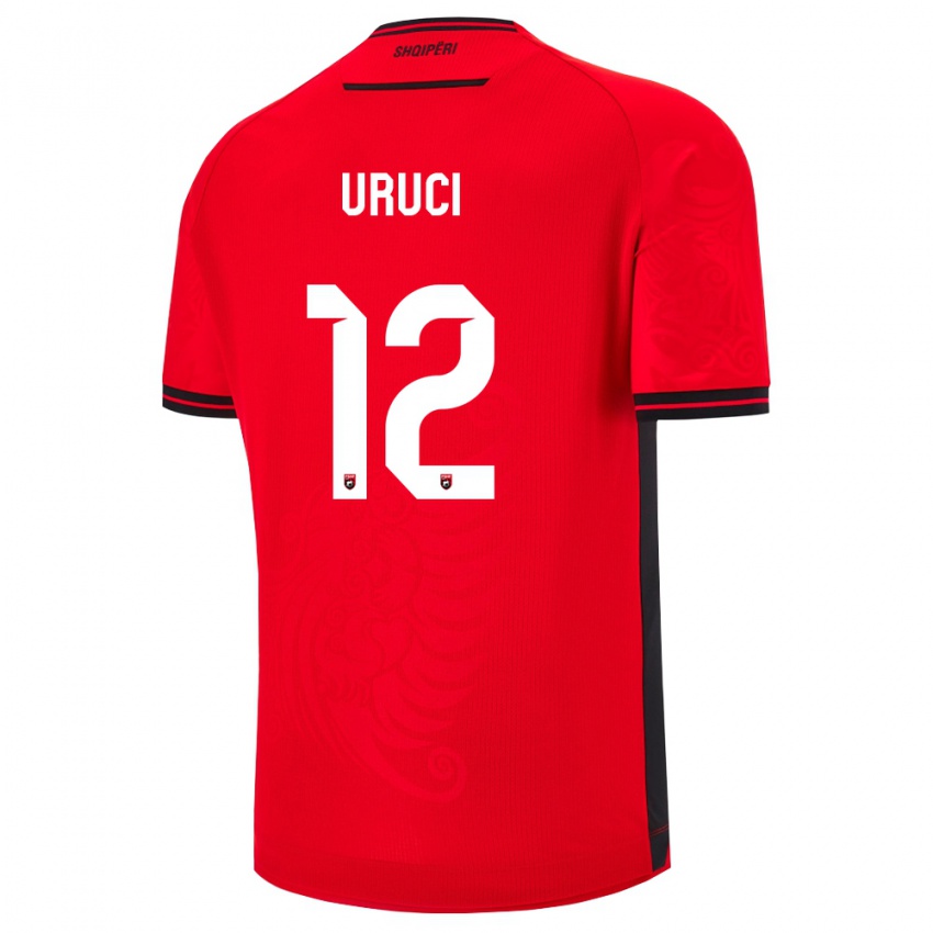 ילדים אלבניה Klejton Uruci #12 שחור אדום ג'רזי ביתית 26-28 חולצה קצרה