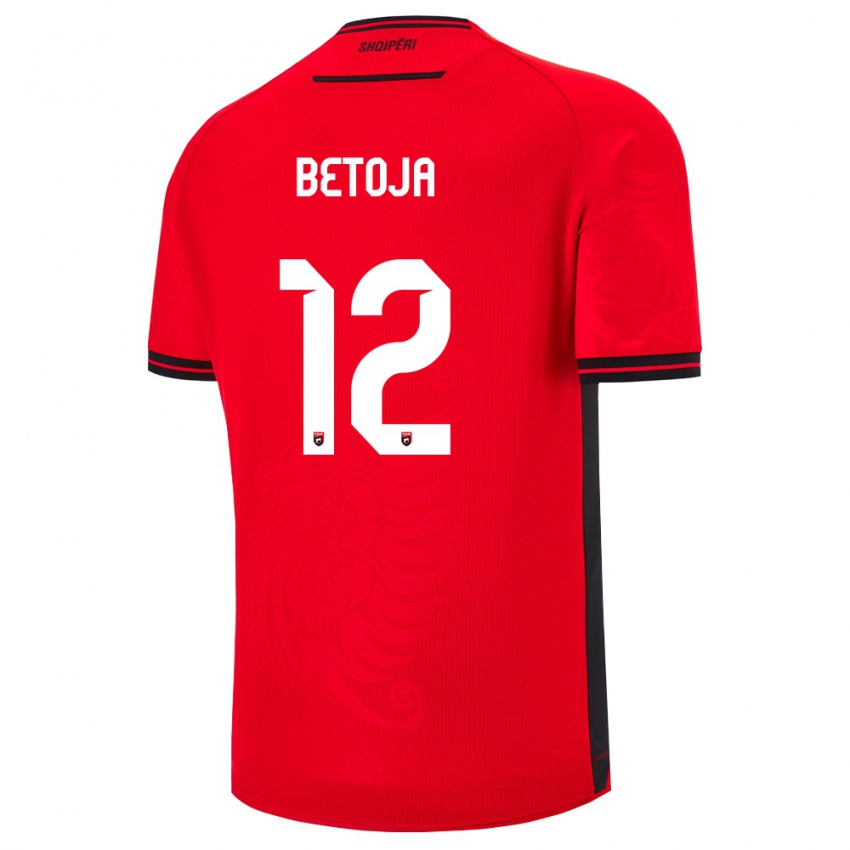 ילדים אלבניה Bjorni Betoja #12 שחור אדום ג'רזי ביתית 26-28 חולצה קצרה