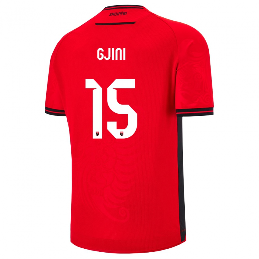 ילדים אלבניה Elmando Gjini #15 שחור אדום ג'רזי ביתית 26-28 חולצה קצרה