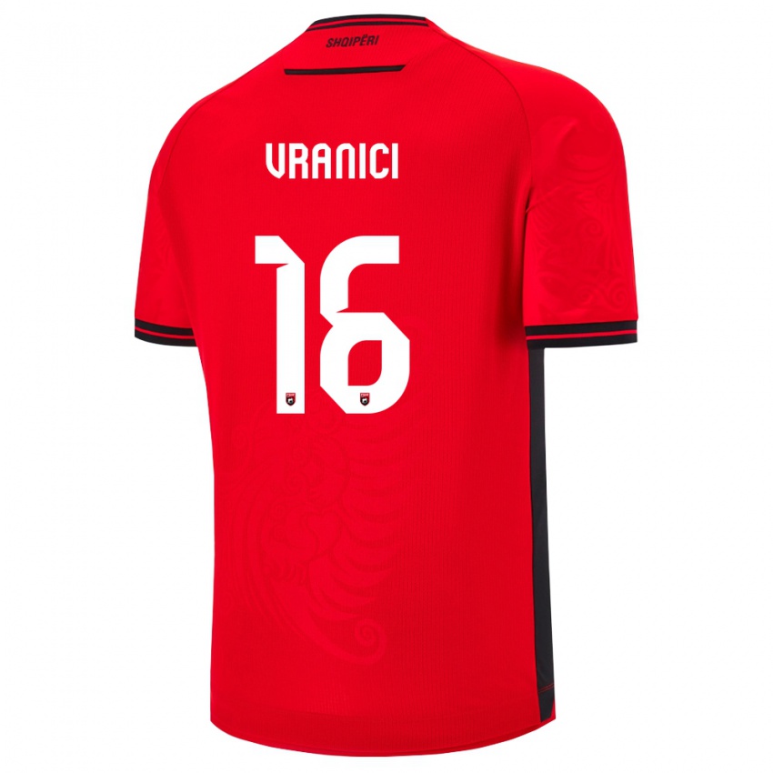ילדים אלבניה Dean Vranici #16 שחור אדום ג'רזי ביתית 26-28 חולצה קצרה
