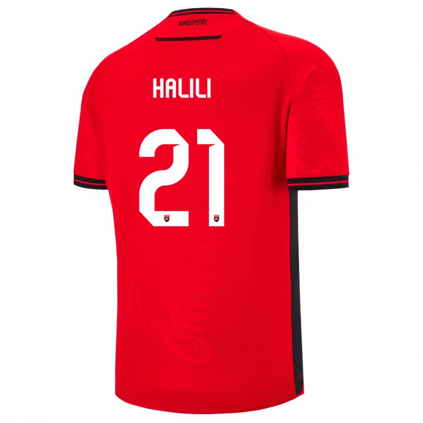 ילדים אלבניה Renato Halili #21 שחור אדום ג'רזי ביתית 26-28 חולצה קצרה