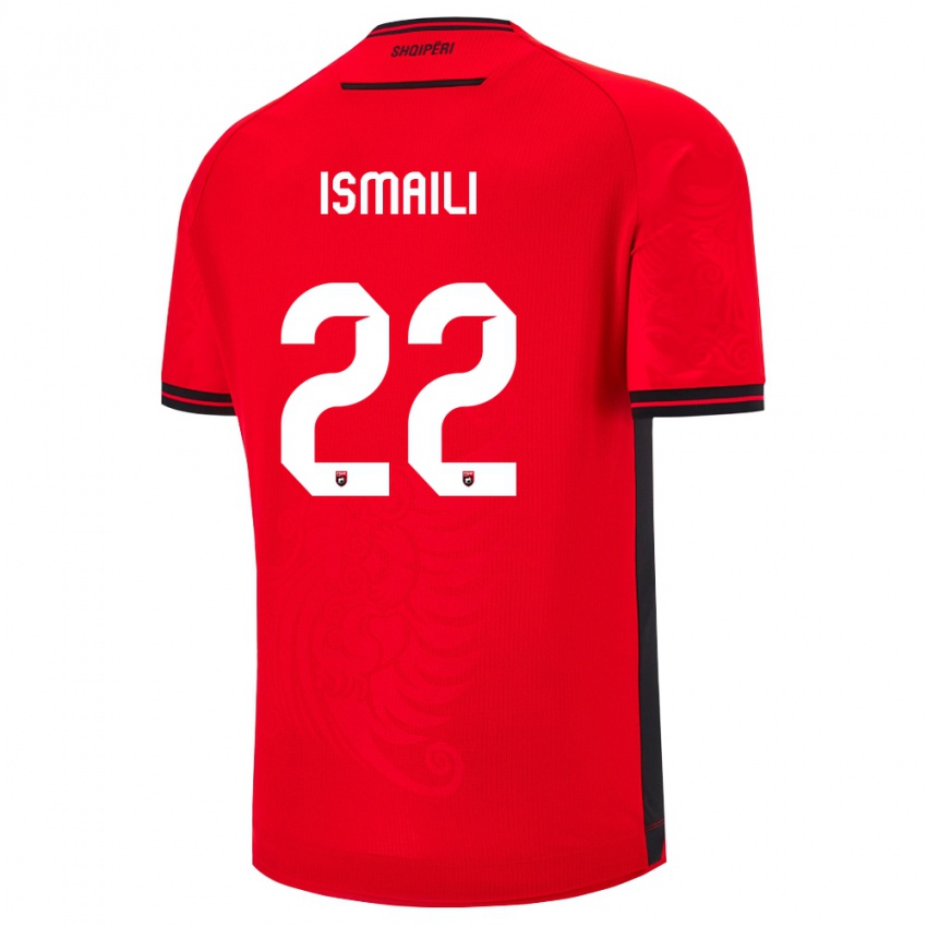 ילדים אלבניה Ysni Ismaili #22 שחור אדום ג'רזי ביתית 26-28 חולצה קצרה