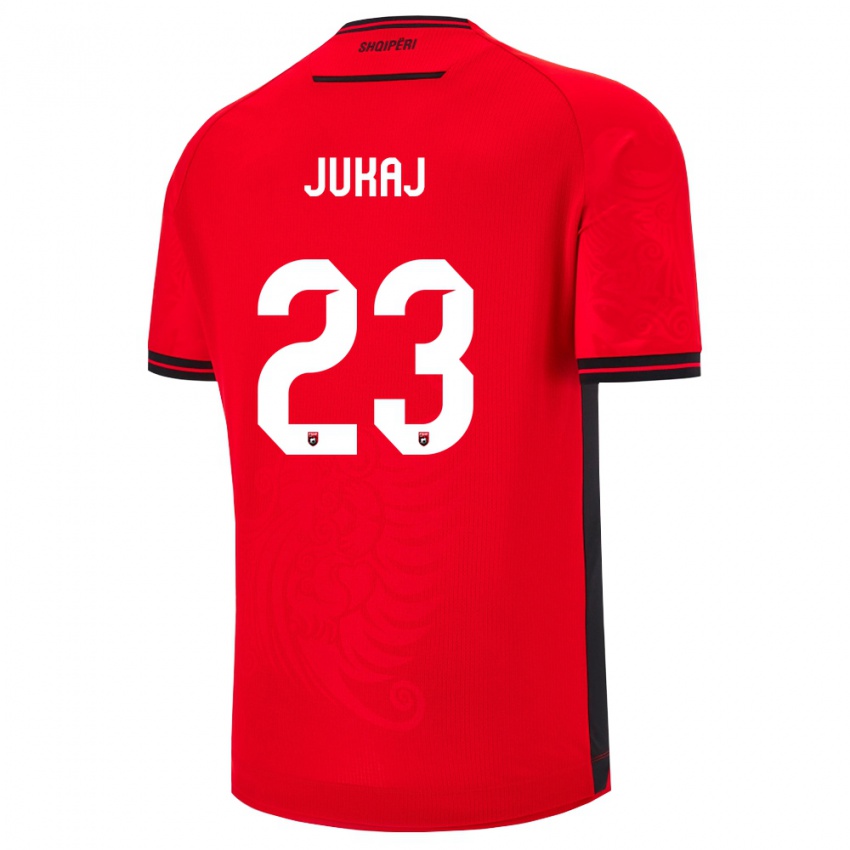 ילדים אלבניה Aron Jukaj #23 שחור אדום ג'רזי ביתית 26-28 חולצה קצרה