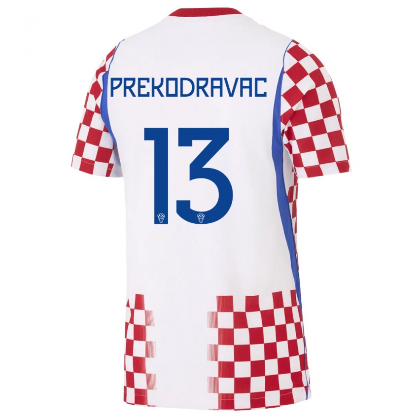 ילדים קרואטיה Marin Prekodravac #13 לבן אדום כחול ג'רזי ביתית 26-28 חולצה קצרה