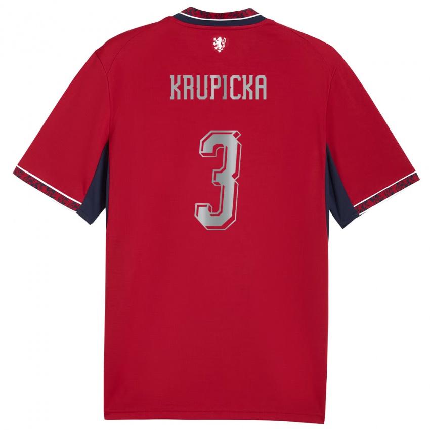 ילדים צ'כיה David Krupicka #3 אדום לבן כהה ג'רזי ביתית 26-28 חולצה קצרה